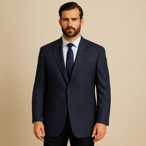 Loro Piana Super 130s Wool Blazer – Dark Navy Blue Gray Plaid Sz 44R US